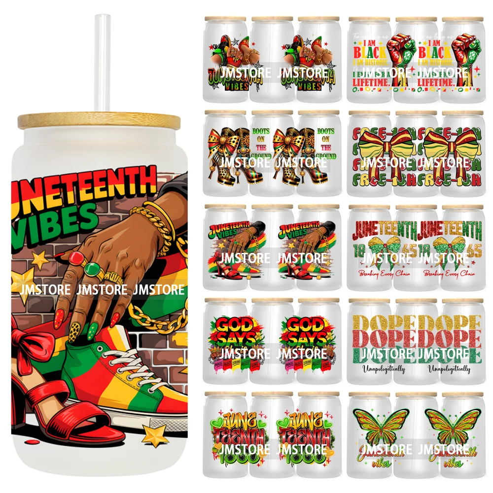 Juneteenth Vibes Sneaker And Heel Afro Woman 16OZ UV DTF Cup Wraps Ready To Apply Transfer Stickers For Libbey Glass Can Tumbler