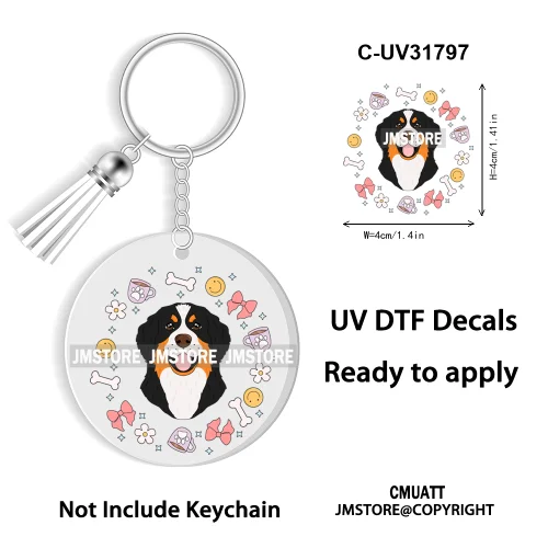 Dog Pet Mom Flower Bow Frame High Quality WaterProof Ready To Apply UV DTF Stickers For Round Circle Acrylic Keychain Keyring
