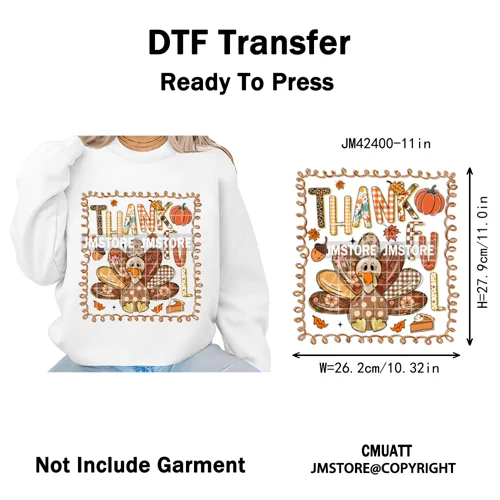 Trendy Give Thanks Coquette Gobble Turkey Bow Girly Fall Blessed Iron on DTF Heat Transfers Stickers Ready to Press for Clothing