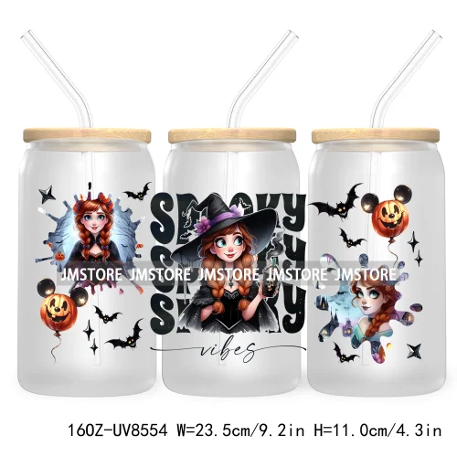 Spooky Vibes Halloween Princess 16OZ UV DTF Cup Wrap Transfer Stickers Custom Label Durable Waterproof Logo For Libbey Glass Can