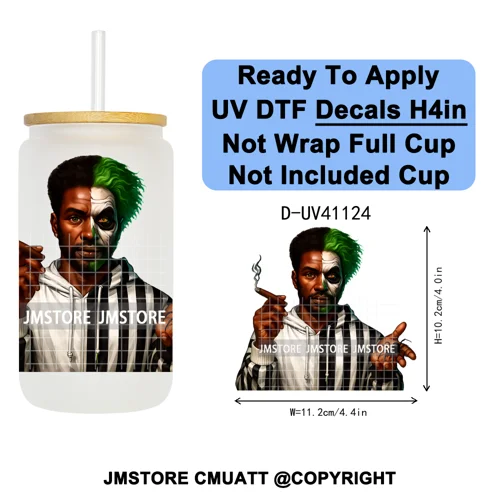 Black Horror Dad Halloween Spooky Daddy UV DTF Decals Ready To Apply Waterproof Transfer Stickers For 16OZ Libbey Glass Can Cups