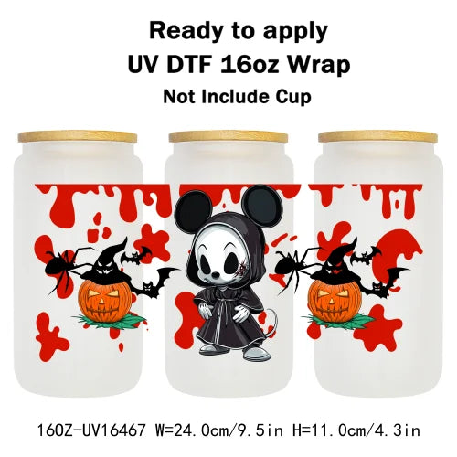 Cartoon Mouse Halloween Trick Or Treat UV DTF Stickers Ready To Transfer Cup Wrap Custom Prints For Libbey Can Glass Tumbler Mug