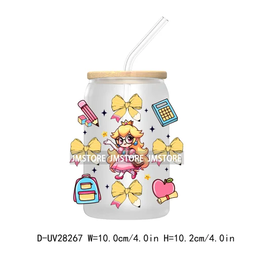 Coquette Bow Back To School Teacher UV DTF Transfer Stickers Decals For Libbey Cold Cups Mug Tumbler Waterproof Cartoon Princess