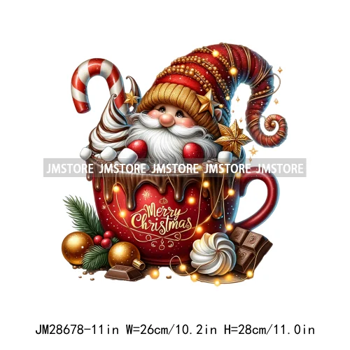 Winter Hot Cocoa Boy Cozy Gnomes Coffee Mug Tis The Season Happy Christmas Iron On DTF Heat Press Transfers Stickers For Clothes