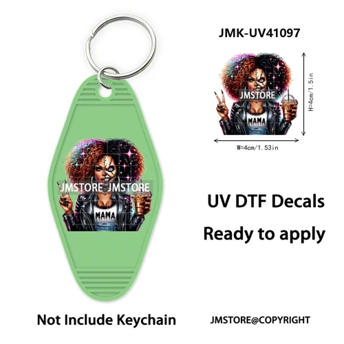 Black Horror Mama Skull Skeleton Ghosts UV DTF Motel Keychain Wraps Ready To Apply Waterproof High Quality Hotel Keychain Decals