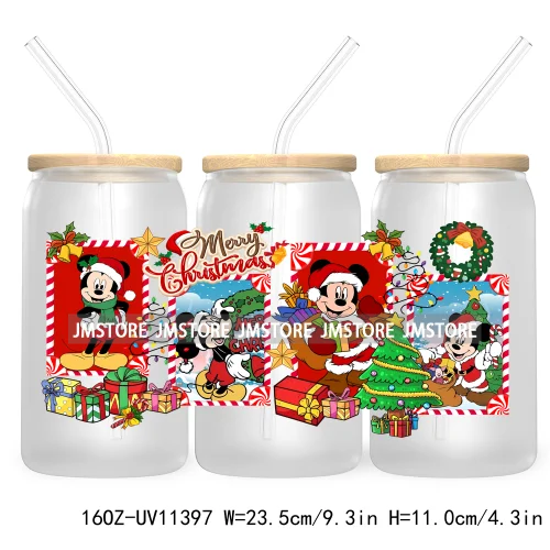 Christmas Cartoon Friends Holiday Season 16OZ UV Cup Wrap DTF Transfer Stickers For Libbey Glass Can Cup Tumbler Waterproof Logo