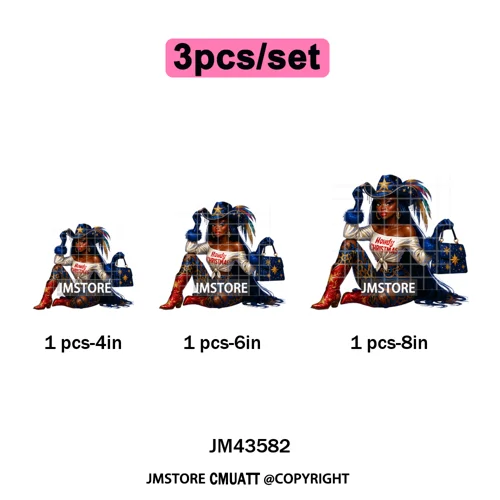 Western Cowgirl African Melanie Boots Howdy Christmas Iron on Washable DTF Heat Transfer Stickers Ready to Press for Hoodies Bag