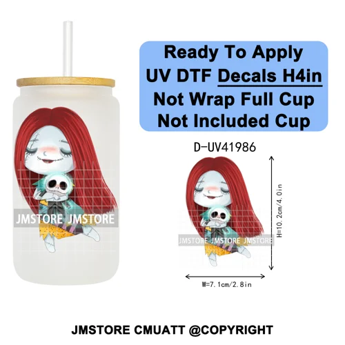 Cute Little Mermaid Cartoon Princess Festive UV DTF Transfer Stickers Decals Ready To Apply Waterproof For 16OZ Libbey Glass Can