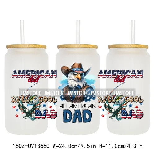 4th Of July American Dad Father's Day 16OZ UV DTF Cup Wraps Ready To Apply Waterproof Transfer Stickers For Libbey Glass Can Mug
