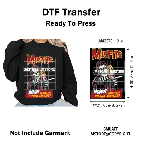 Funny Halftone Movie Series Killer Halloween Spooky Season Iron on DTF Washable Transfers Stickers Ready to Press for T-shirts