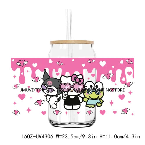 Hello Coffee Cat 16OZ UV DTF Cup Wrap Transfer Stickers Cartoon Valentine Custom Labels DIY Waterproof Logo For Libbey Glass Can