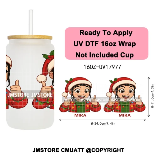 Christmas Edition Kpop Demon Festive Anime Girls UV DTF Stickers Ready To Apply Cup Wrap High Quality For 16OZ Libbey Can Glass