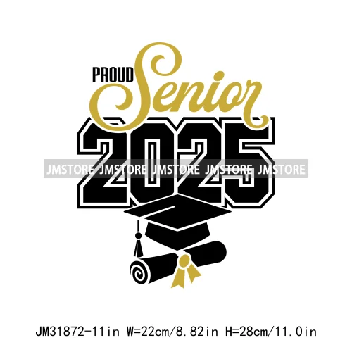 High School Graduation Proud Mom Of Senior 2025 Letters Iron On DTF Heat Transfers Stickers Ready To Press For T-shirts Bags