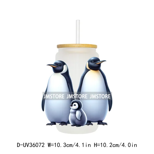 Penguin Family Coquette Bow UV DTF Transfer Stickers Decals Ready To Apply Waterproof For 16OZ Libbey Glass Can Cups Tumbler