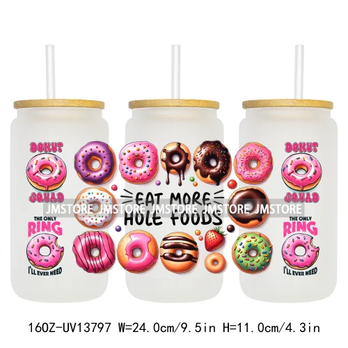 Dunkie Junkie Coffee Donuts UV DTF Wraps Transfer Sticker Selfadhesive Waterproof High Quality For 16OZ Libbey Glass Can Tumbler