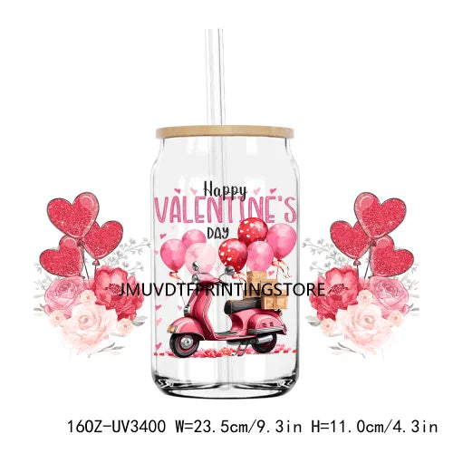 XOXO Valentines Coffee Cup 16OZ UV DTF Cup Wrap Transfers Stickers Custom Label DIY Waterproof Logo For Libbey Glass Can Hearts