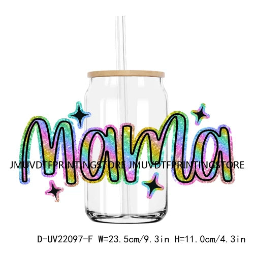 Retro Coquette Bow Mama UV DTF Stickers For 16OZ Libbey Glass Cup Can Wrap Transfers Stickers Custom DIY Logo Leopard Mom Life