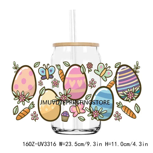 Easter Bunny Egg Spring Flowers UV DTF Sticker For 16OZ Libbey Glass Cup Can Wrap Transfer Sticker Custom Labels DIY Logo