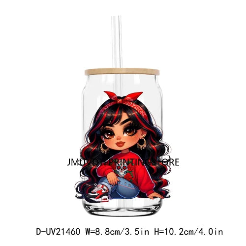 Chibi Cute Chicana Doll With Rose UV DTF Transfers Stickers Decals For Libbey Cold Cups Mugs Tumbler Mexico Waterproof DIY Logo