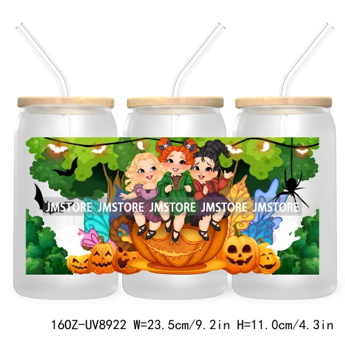 Fall Halloween Cartoon Friends 16OZ UV DTF Cup Wrap Transfer Stickers Custom Labels Durable Waterproof Logo For Libbey Glass Can