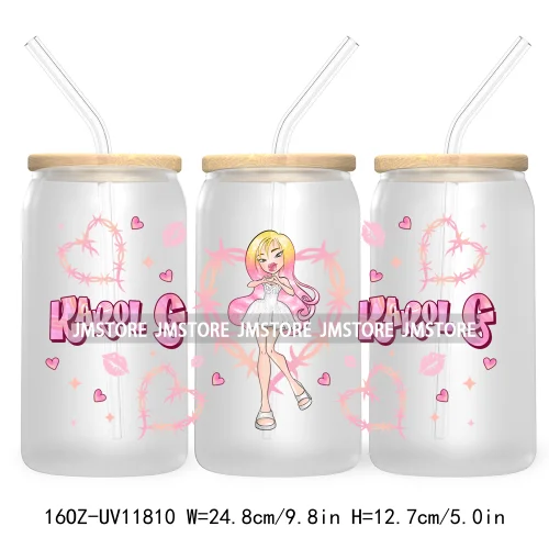 Cartoon Girls Bichota Doll Season Concert Wire Heart Manana Sera Bonito UV DTF Stickers Cup Wraps For 16OZ Libbey Glass Can