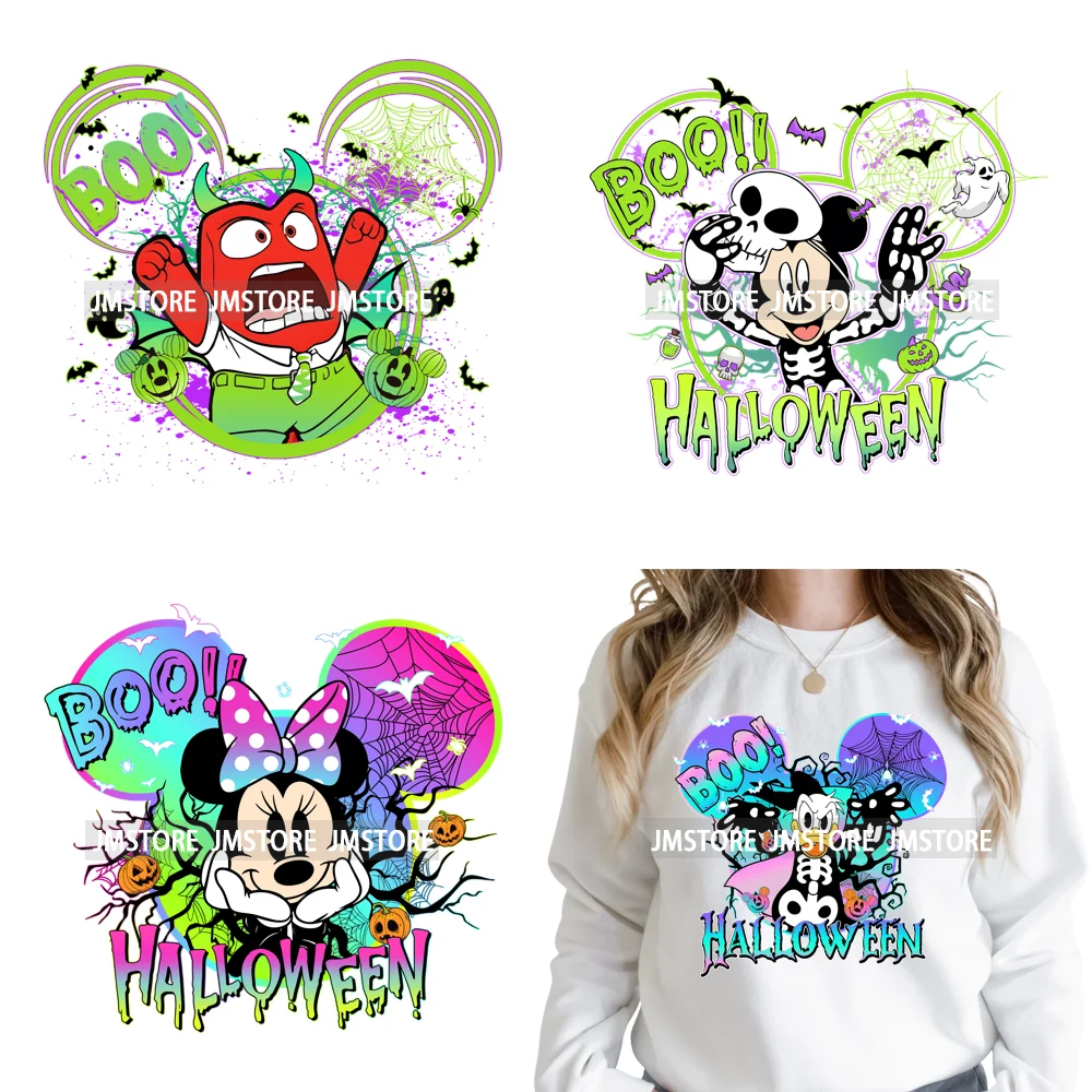 Colorful Cute Cartoon Animal Boo Skeleton Halloween Season Iron on DTF Washable Transfers Stickers Ready to Press for Textile
