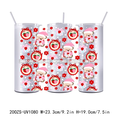 Girly Holiday Christmas Trees 20OZ Tumbler Wraps Ready To Ship UV DTF Transfer Stickers Waterproof Prints For Skinny Tumbler