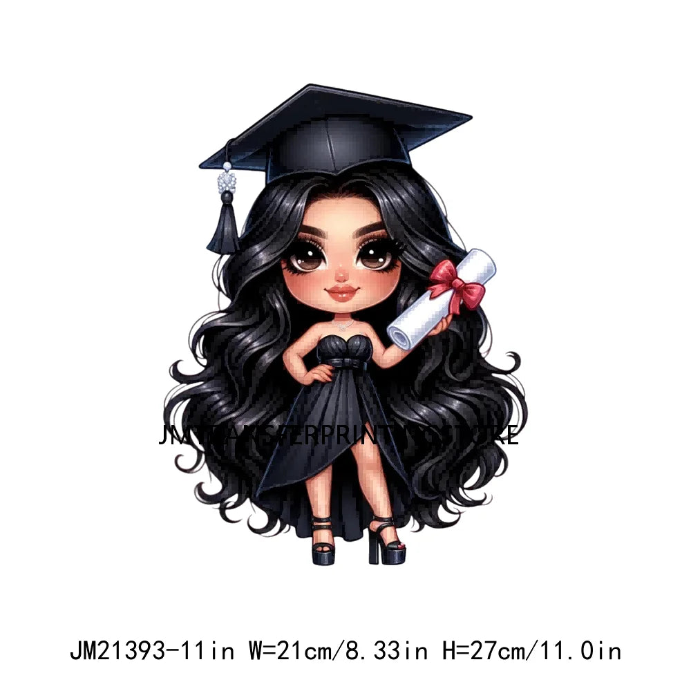 DIY Chibi Latina Graduation Diploma Designs Iron On Chicana College Woman Transfers Printing Stickers Ready To Press For Hoodies