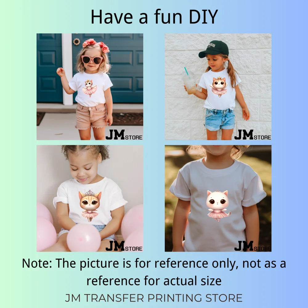 15cm 5.9in Kid Dancing Cats Animal Squirrel Iron On Transfer Sticker For Clothes Printed Thermal Applique Washable T-Shirt Decal