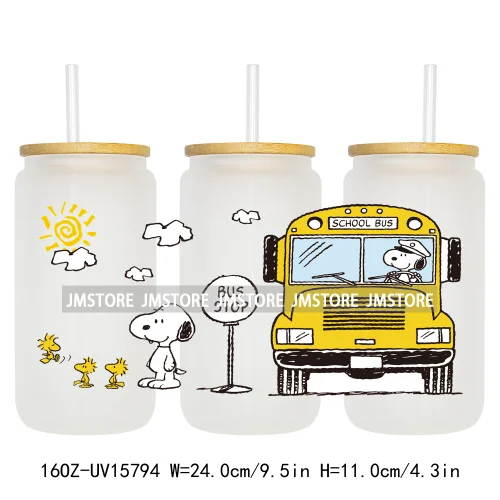 Cartoon Dogs Back To School UV DTF Wraps Transfer Sticker Selfadhesive Waterproof High Quality For 16OZ Libbey Glass Can Tumbler