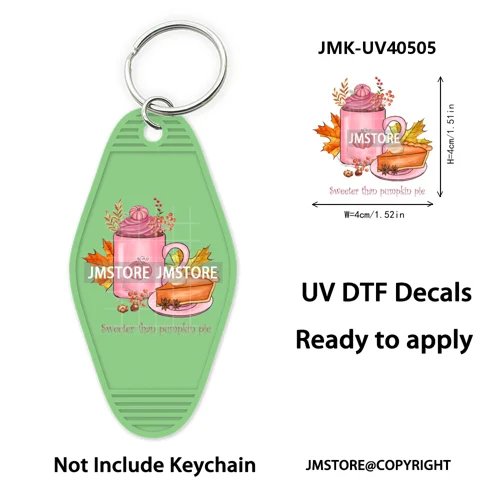 Hello Pumpkin Fall Thanksgiving Gnome UV DTF Motel Keychain Wraps Ready To Apply Waterproof High Quality Hotel Keychain Decals