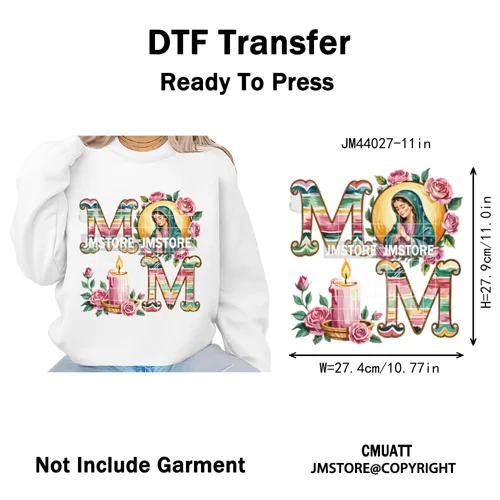 Latina Mom Mexican Virgen de Guadalupe Flower Mother's Day Iron on DTF Heat Transfers Stickers Ready to Press for T-shirts Bags