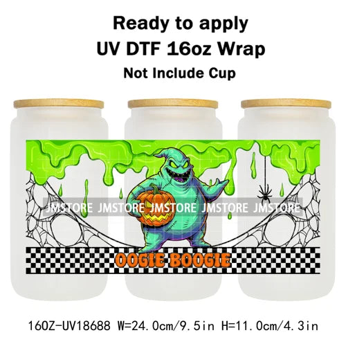 Halloween Nightmare Spooky Season 16OZ UV DTF Cup Wraps Ready To Apply Waterproof Transfer Stickers For Libbey Glass Can Tumbler