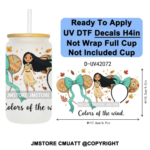 Cartoon Mouse Head Princess Family Vacation UV DTF Decals Ready To Apply Waterproof Transfer Stickers For 16OZ Libbey Glass Can