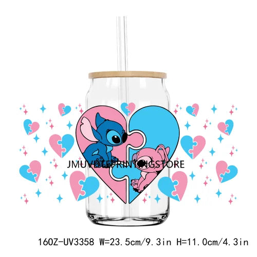 Mouse And Friends Valentine Couple 16OZ UV DTF Cup Wrap Transfers Stickers Custom Label DIY Waterproof Logo For Libbey Glass Can