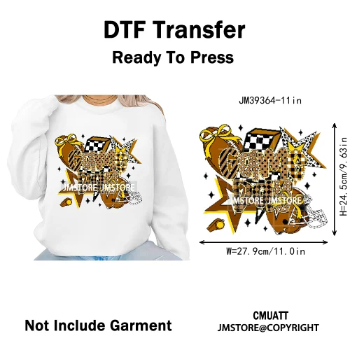 Retro Football Touchdown Season Checkered Coquette Sport Mama Iron on DTF Washable Transfers Sticker Ready to Press for T-shirts