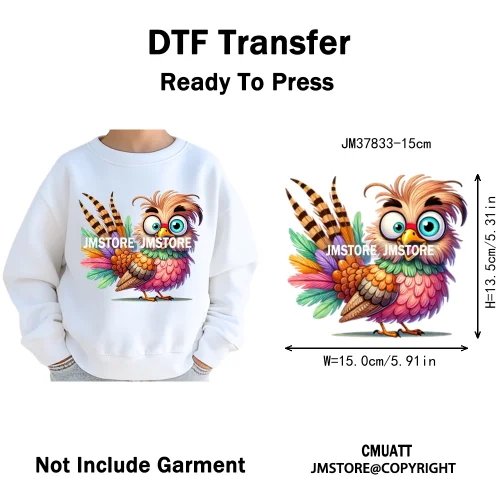 15cm 5.9in Kids Funny Hairy Cartoon Birds Animal Washable Iron on DTF Transfers Stickers Printing Ready to Press for Clothing