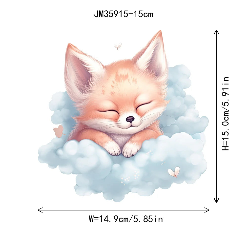 15cm 5.9in Kid Cloud Animal Tiger Lion Iron On Heat Transfer Sticker For Clothes DTF Print Vinyl Thermal Washable T-Shirt Decal