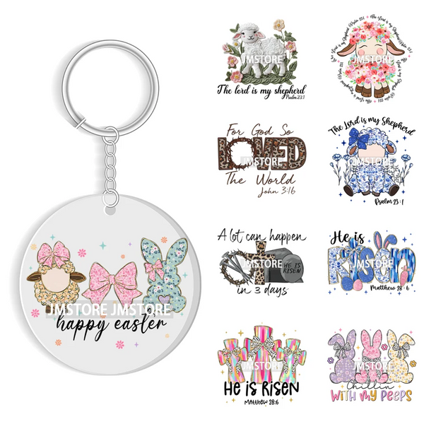 The Lord Is My Shepherd Christian Religious Easter Bible Verse Faith UV DTF Stickers For Round Circle Acrylic Keychain Keyring