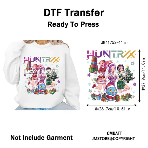 Cute Santa Kpop Inspired Movie Character Merry Christmas Holly Iron on DTF Washable Transfer Stickers Ready to Press for Textile