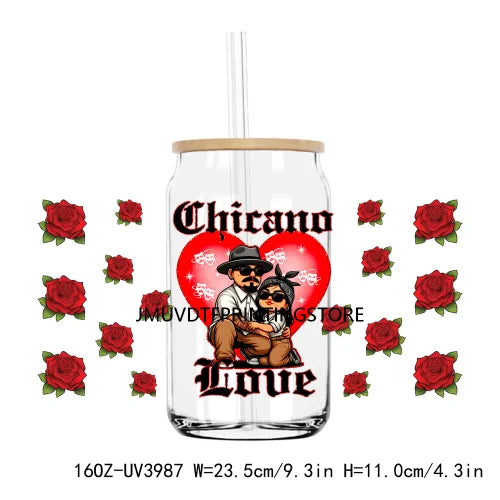 Chicana Valentine Mexican Culture 16OZ UV DTF Cup Wrap Transfer Stickers Custom Labels DIY Waterproof Logo For Libbey Glass Can