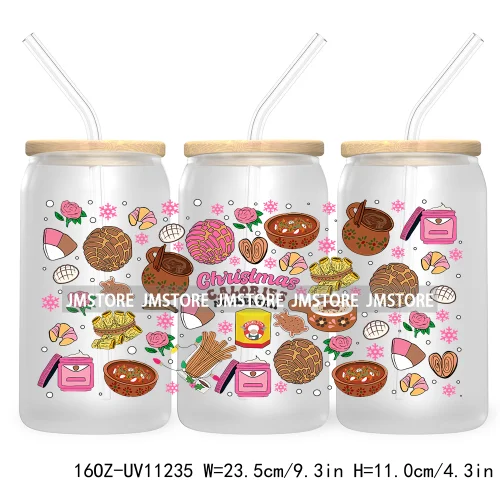 Mexican Gingerbread Christmas Pan Dulce UV DTF Cup Wrap For Libbey Glass Can Transfer Stickers Waterproof Labels Tis The Season