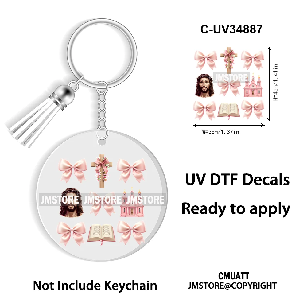 Christian Easter Eggs Bunny Mama Coquette Bow Good Quality WaterProof UV DTF Stickers For Round Circle Acrylic Keychain Keyring