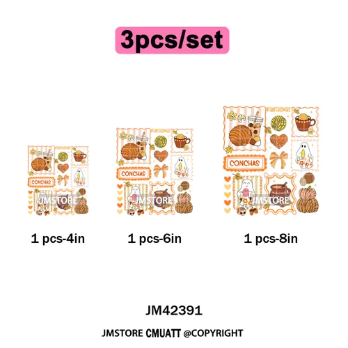 Ghost Coquette Spanish Halloween Pan Dulce Conchas And Cucuy Iron on DTF Washable Transfers Stickers Ready to Press for Textiles