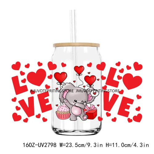 Valentine's Day Animals Love Heart 16OZ UV DTF Cup Wrap Transfer Stickers Custom Labels DIY Waterproof Logo For Libbey Glass Can