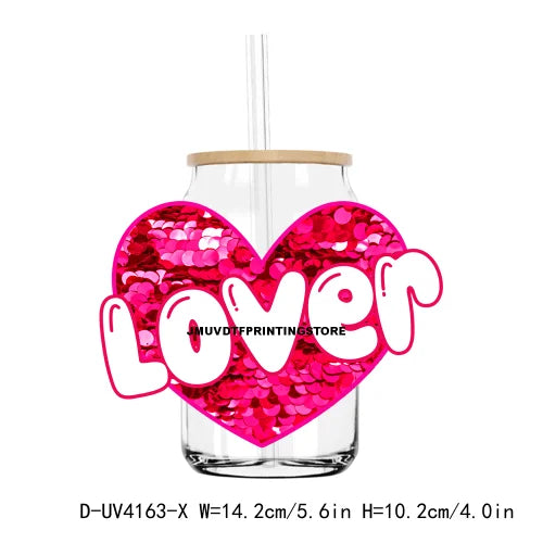 Faux Sequin Retro Valentine's Day 16OZ UV DTF Cup Wrap Transfers Stickers Custom Labels DIY Waterproof Logo For Libbey Glass Can