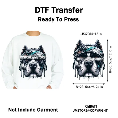 12in Streetwear Vibes Rich Cool Cartoon Bulldog King Designs Washable Iron on DTF Transfers Stickers Ready to Press for Clothes