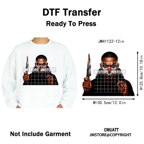Halloween Spooky Afro Dad Scary Movie Smoking Character Costume Design Iron on DTF Transfer Stickers Ready to Press for Clothing