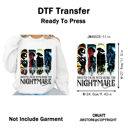 Halloween Horror Party Cartoon Friends Nightmare Spooky Vibes Iron on DTF Washable Transfers Stickers Ready to Press for Clothes