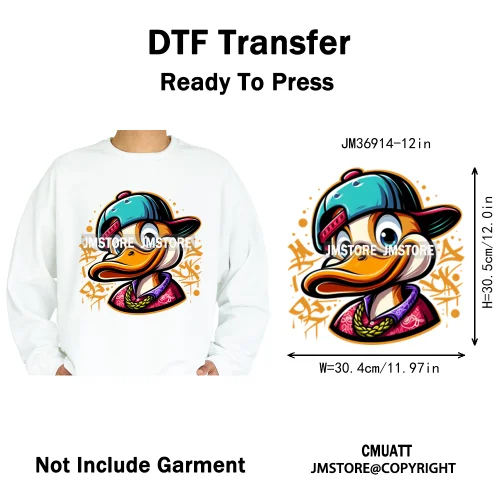 12in Cartoon Streetwear Duck Off Hip Hop Gangster Animal Vibes Iron on DTF Transfers Stickers Ready to Press for T-shirts Bags